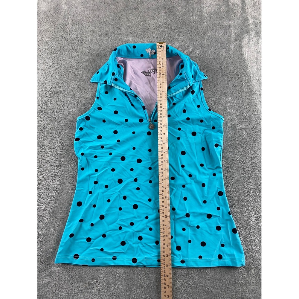 Tzu Tzu Womens Turquoise Polka Dot Sleeveless Golf Polo Top Quarter Zip Large - Picture 6 of 9